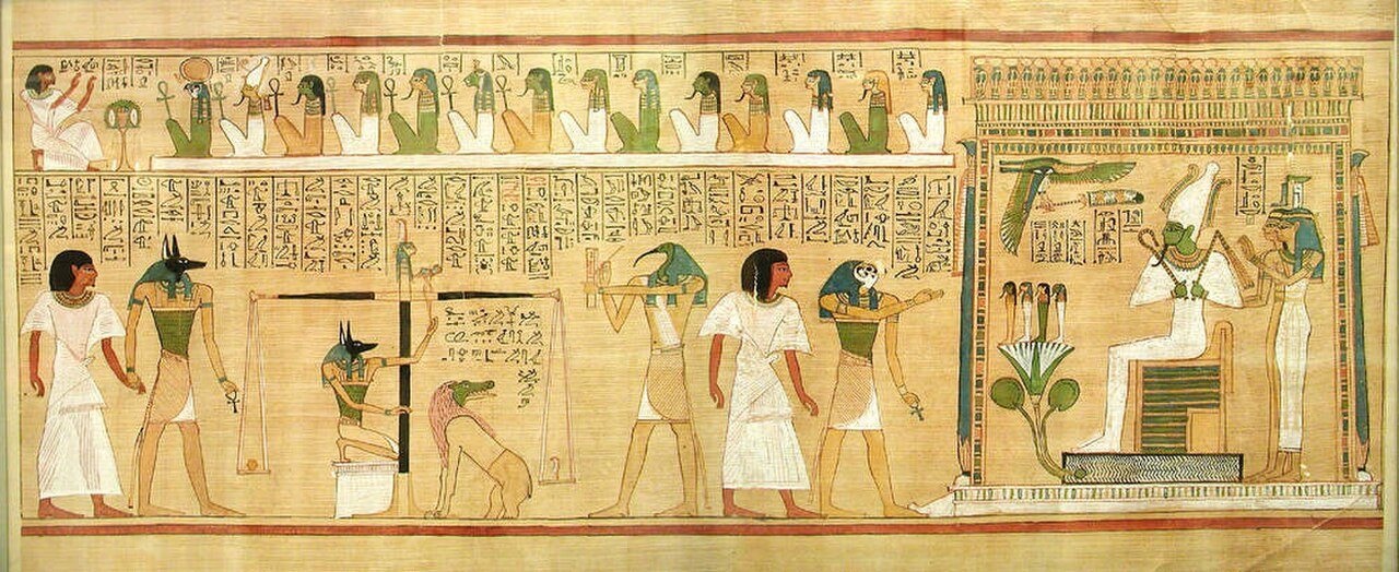 Papiro de Hunefer: pesaje del corazón ante Osiris